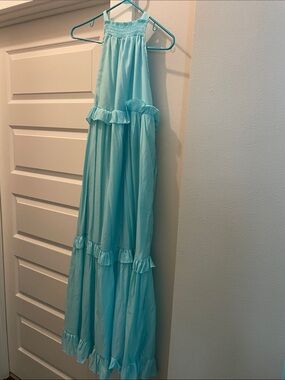 Light Blue Ruffled Maxi Dress with Smocked Halter